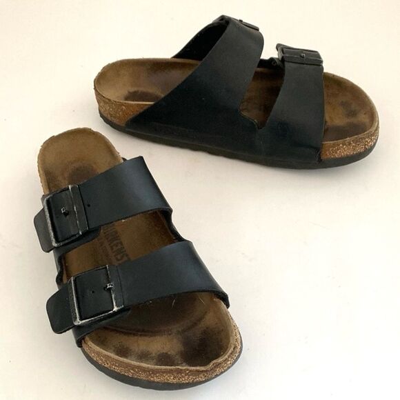 Birkenstock Black Leather Sandals Regular Width US size 6-6.5 Boho Beach Coastal - Picture 4 of 14
